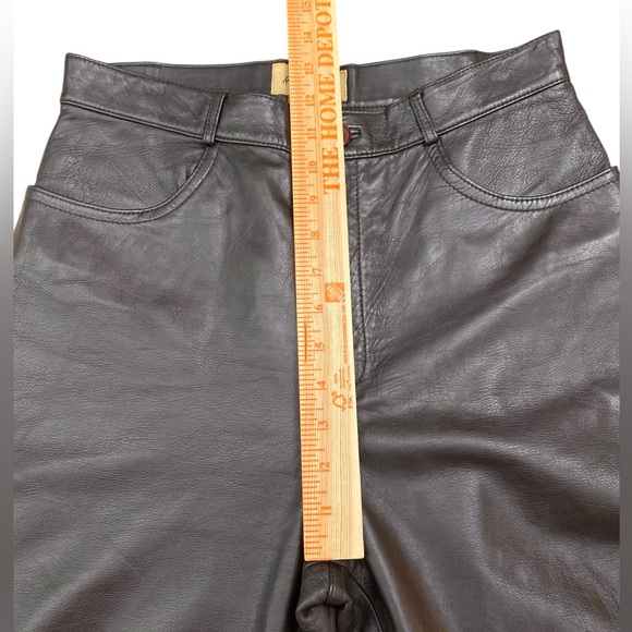 Rem Garson Dark Brown Timeless Quiet Luxury Leather Straight Leg Pants - Picture 3 of 8